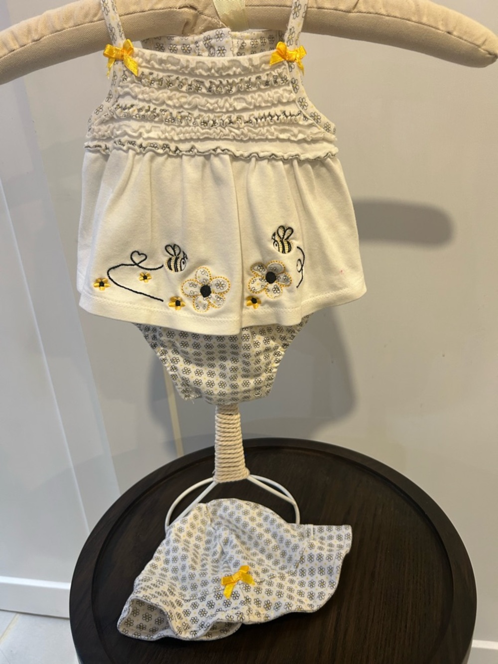 Carter's White Baby Dress & Sun Hat Set with Yellow Floral Trim - Picture 3 of 4